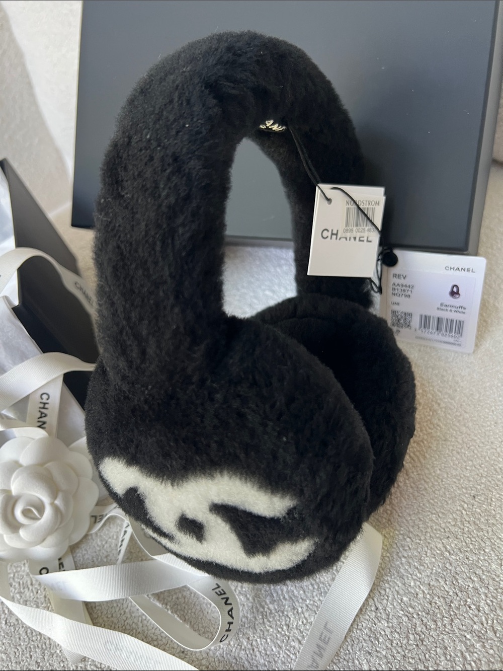CHANEL 26 Black and Cream Earmuffs Full Set w Tags